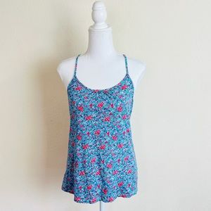 Zara TRF Blue & Pink Ditsy Floral Ruched Front Tank Top